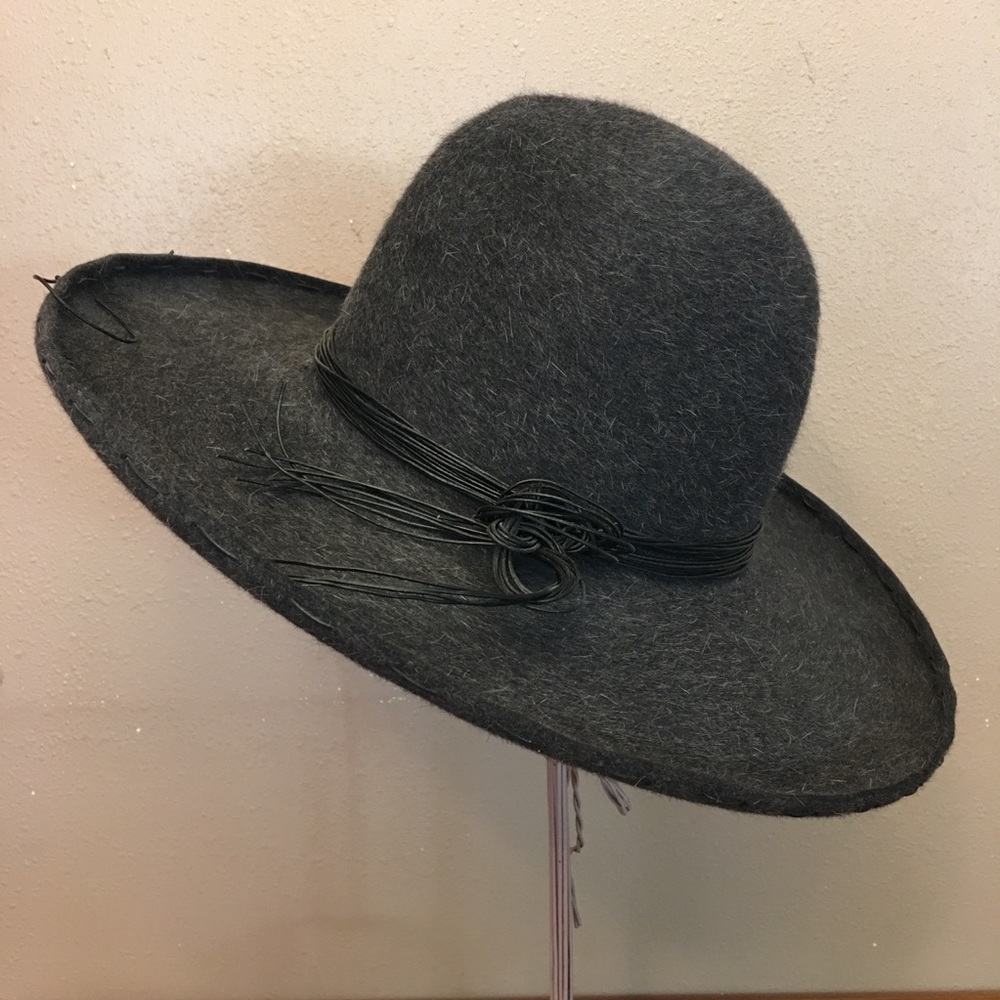 Grey wool large brimmed custom made hat - OS - Picture 2 of 6